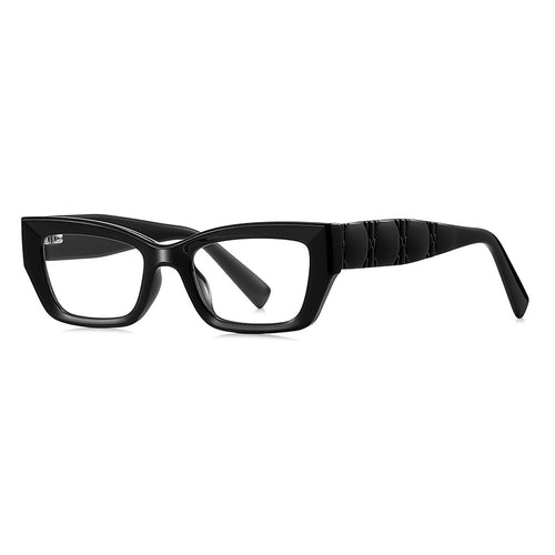 Cannage Quilted Cat Eye Blue Light Blocking Glasses in Glossy Solid Black