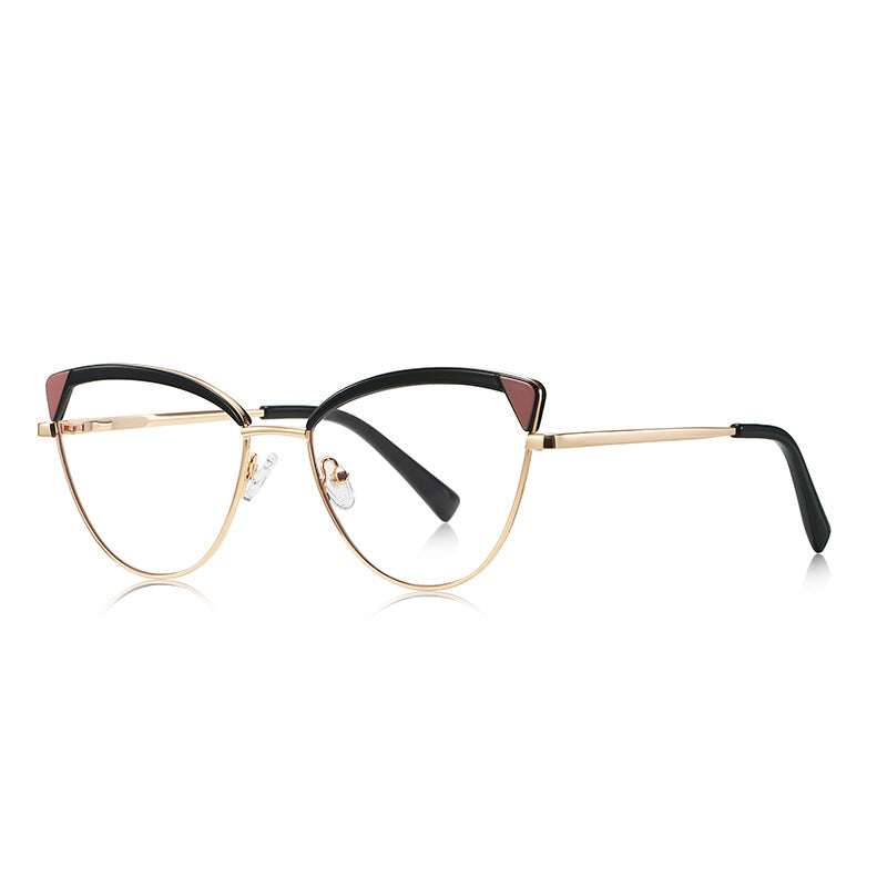 Contrast Wingtip Butterfly Blue Light Blocking Glasses in Gold with Black Brow & Burgundy Contrast Wingtips