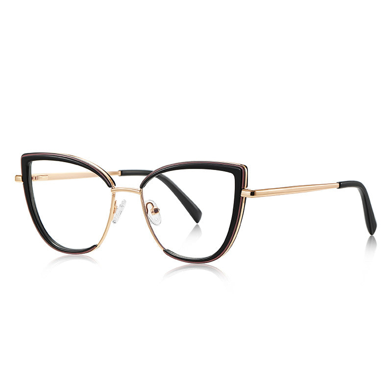 Double-Rim Cat Eye Blue Light Blocking Glasses in Black &amp; Gold