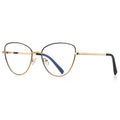 Enamel Rim Metal Cat Eye Blue Light Blocking Glasses in Gold with Black Enamel Rim