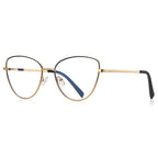 Enamel Rim Metal Cat Eye Blue Light Blocking Glasses in Gold with Black Enamel Rim