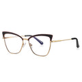 Bicolor Brow Metal Cat Eye Blue Light Blocking Glasses in Gold Metal with Black & Wine Bicolor Brow