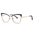 Bicolor Brow Metal Cat Eye Blue Light Blocking Glasses in Gold Metal with Black & Wine Bicolor Brow