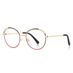 Perforated Brow Round Blue Light Blocking Glasses in Gold with Black & Red Perforated Brow