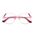 Pyramid Corner Metal Geometric Spring Hinge Blue Light Blocking Glasses in Rose Gold and Magenta with Black Dipped Tips
