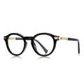 Fluted Hinge Round Blue Light Blocking Glasses in Glossy Solid Black & Gold