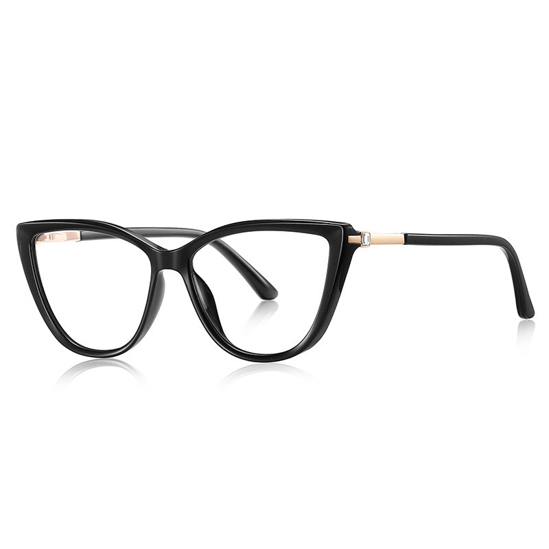 Barrel Hinge Cat Eye Blue Light Blocking Glasses in Glossy Black & Gold