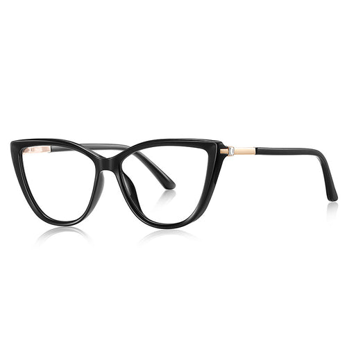 Barrel Hinge Cat Eye Blue Light Blocking Glasses in Glossy Black & Gold