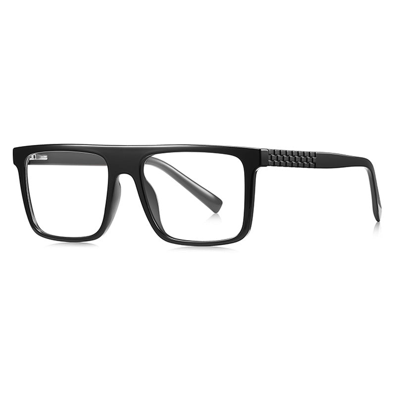 Checkerboard Temple Navigator Blue Light Blocking Glasses in Glossy Solid Black