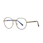 Banded Hinge Metal Round Blue Light Blocking Glasses in Gold with Black Enamel Rim