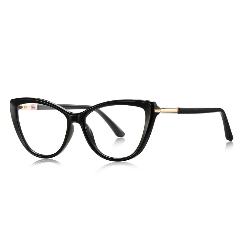 T-Bar Cat Eye Blue Light Blocking Glasses in Glossy Black & Gold