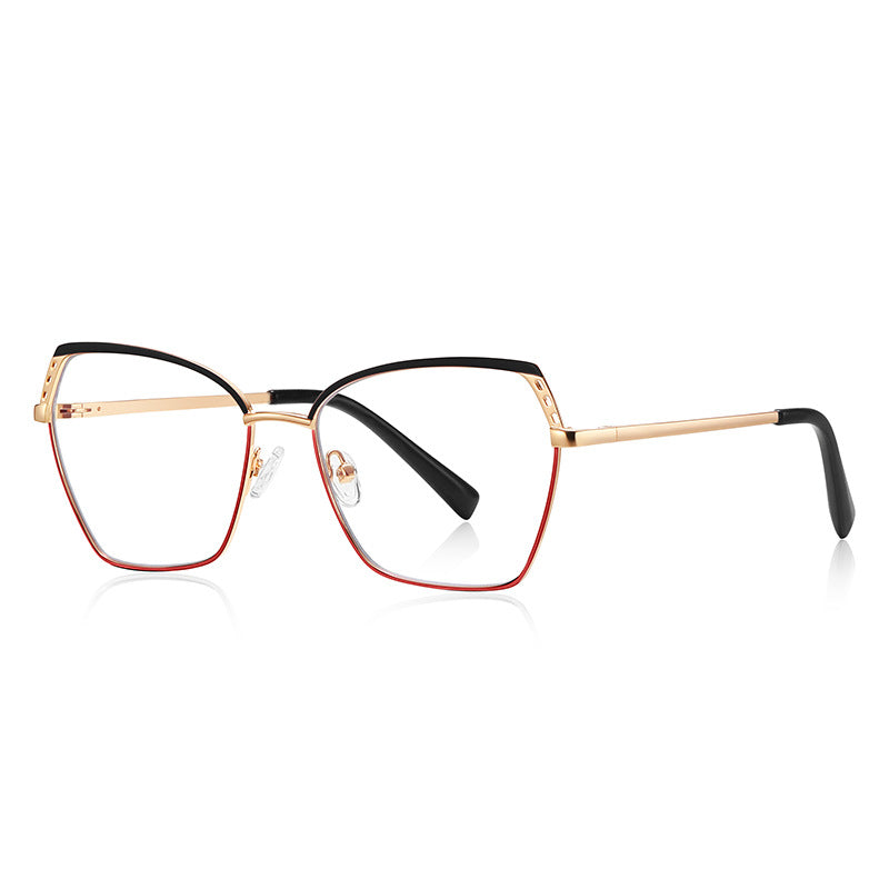Perforated Wing Butterfly Blue Light Blocking Glasses in Gold with Black & Red Wingtips