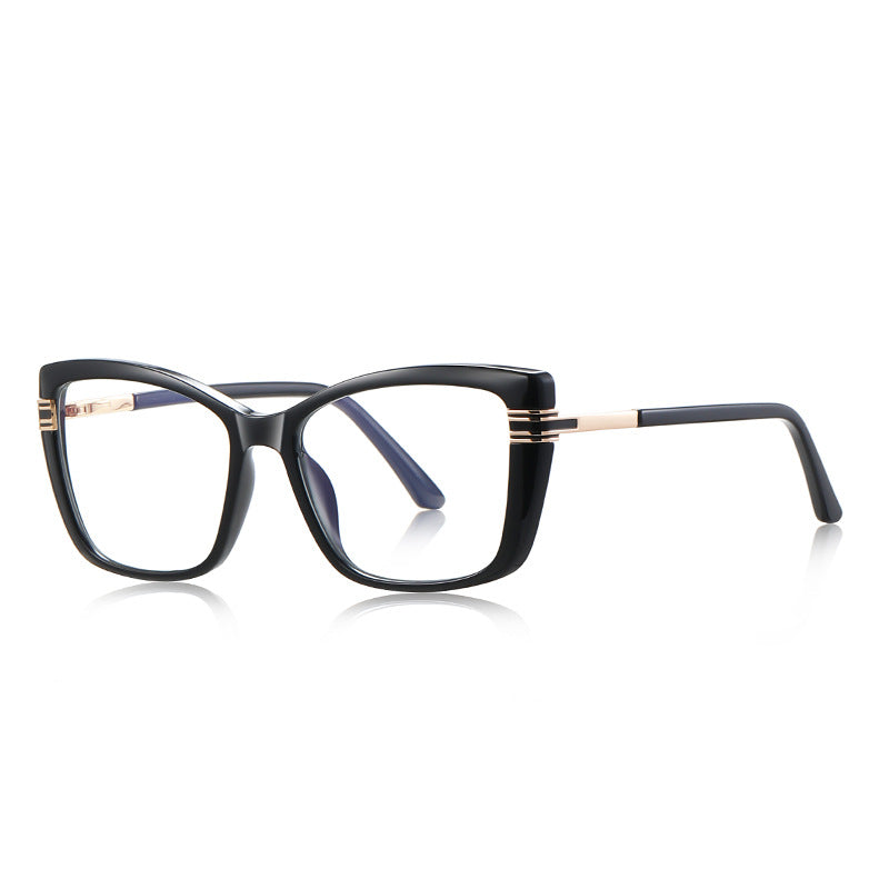 Oversized Cat-Eye Square Acetate Gold Temple Blue Light Blocking Glasses in Glossy Black