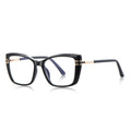 Oversized Cat-Eye Square Acetate Gold Temple Blue Light Blocking Glasses in Glossy Black