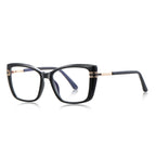 Oversized Cat-Eye Square Acetate Gold Temple Blue Light Blocking Glasses in Glossy Black