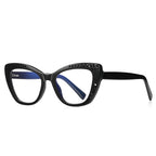 Lattice Butterfly Cat Eye Blue Light Blocking Glasses in Glossy Black