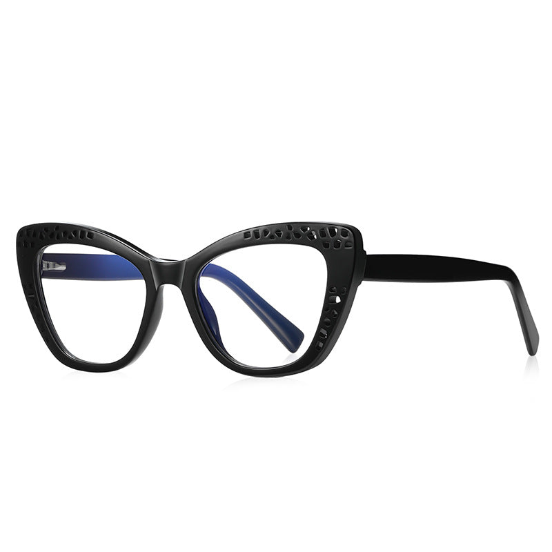 Lattice Butterfly Cat Eye Blue Light Blocking Glasses in Glossy Black