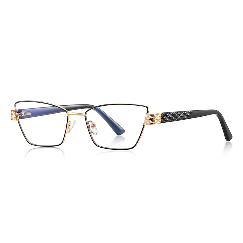 Vintage Metal Cat Eye Blue Light Blocking Glasses in Black &amp; Gold