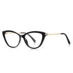 Baguette Crystal Cat Eye Blue Light Blocking Glasses in Glossy Solid Black