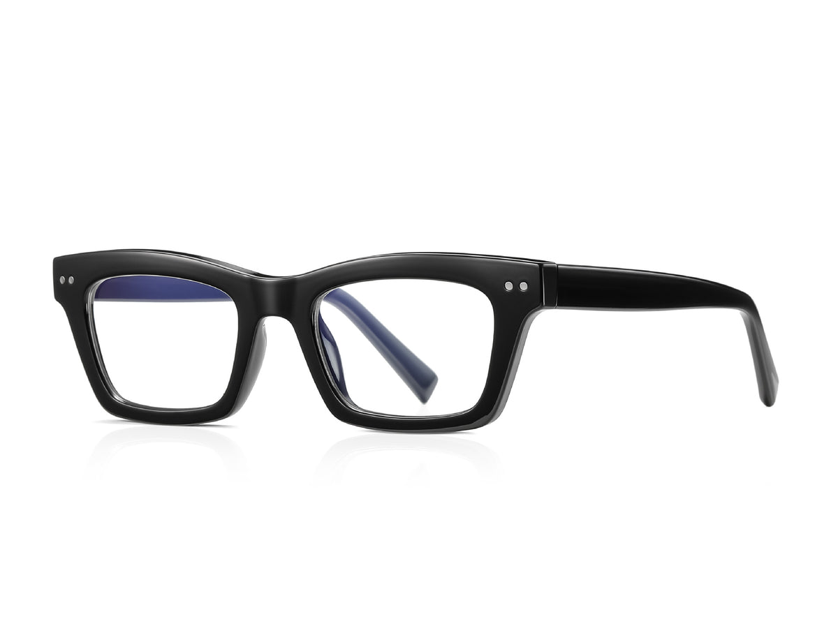 Dual Rivet Rectangle Blue Light Blocking Glasses in Glossy Black