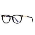 Ribbed Hinge Square Blue Light Blocking Glasses in Glossy Black with Gold Hinge