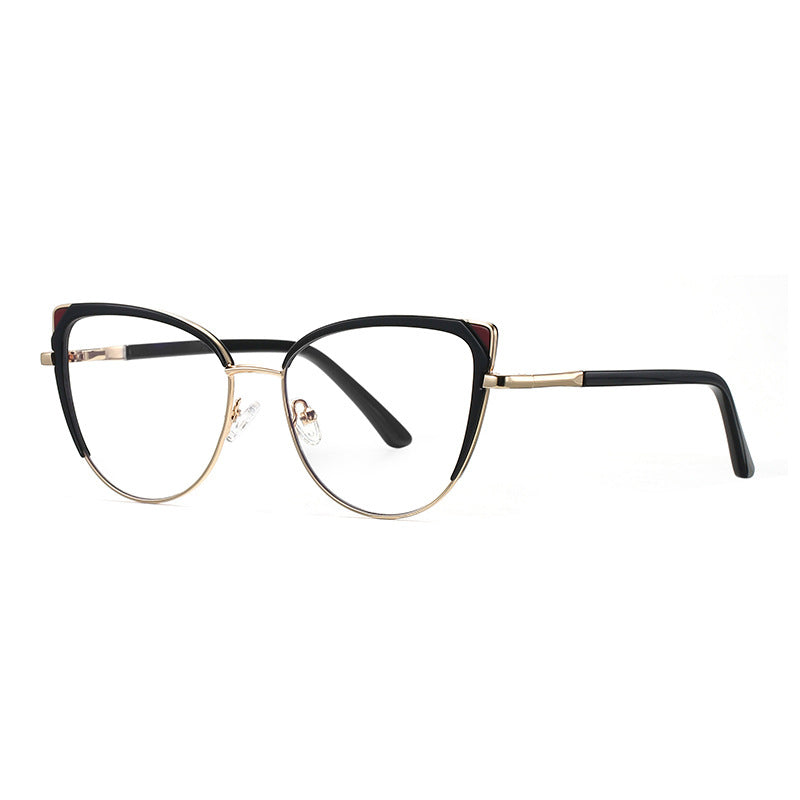 Colorblock Wingtip Cat Eye Blue Light Blocking Glasses in Black & Crimson Pink