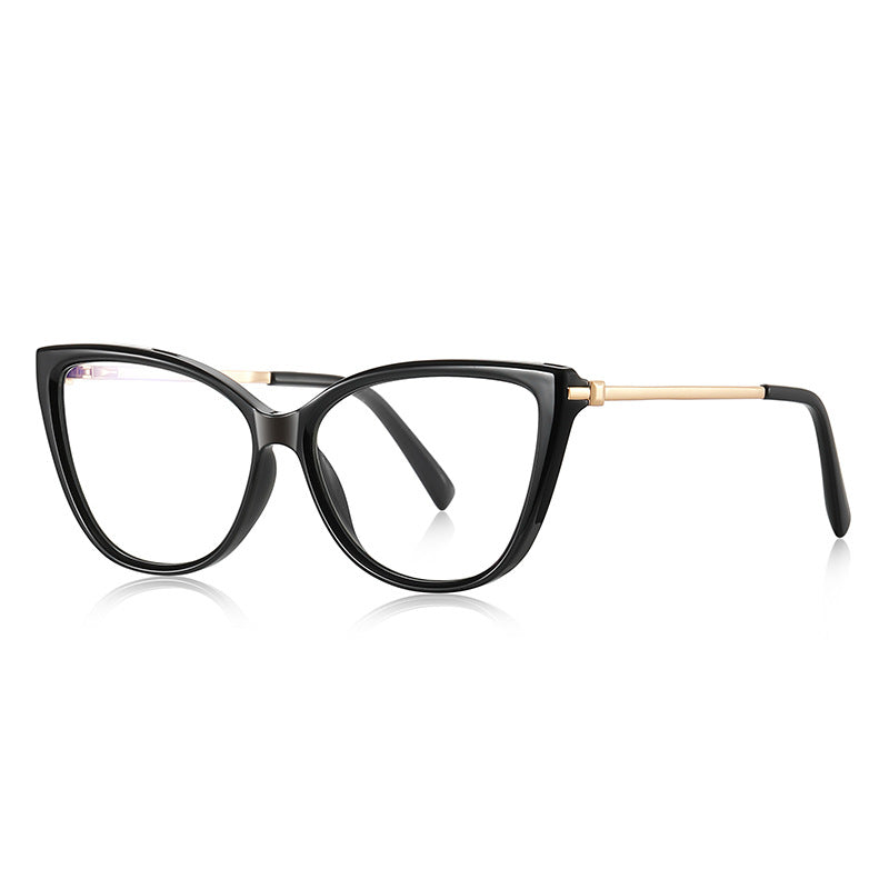 Gold Temple Butterfly Cat Eye Blue Light Blocking Glasses in Glossy Black & Gold