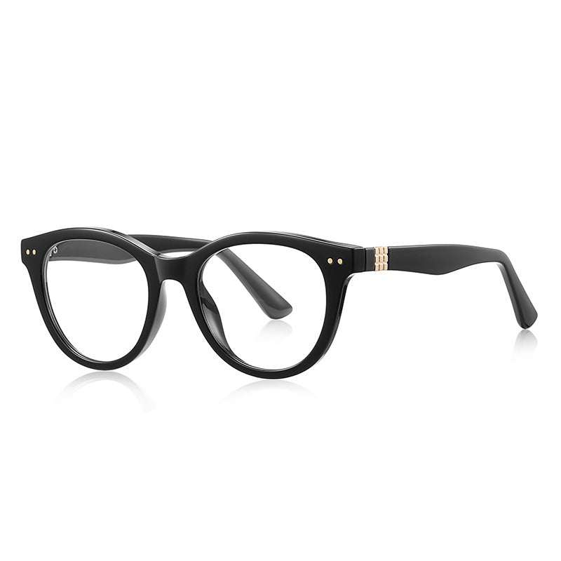 Ribbed Accent Round Blue Light Blocking Glasses in Glossy Black & Gold