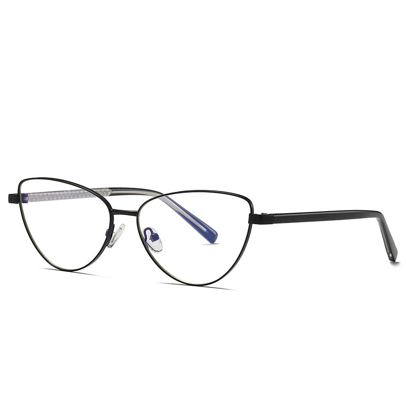 Crystal Browbar Metal Cat Eye Blue Light Blocking Glasses in Matte Black Silver