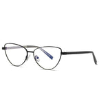Crystal Browbar Metal Cat Eye Blue Light Blocking Glasses in Matte Black Silver