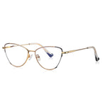Dipped Tip Metal Cat Eye Spring Hinge Blue Light Blocking Glasses in Gold & Black with Blue Accent Tips