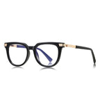 Fluted Hinge Square Blue Light Blocking Glasses in Glossy Solid Black & Gold