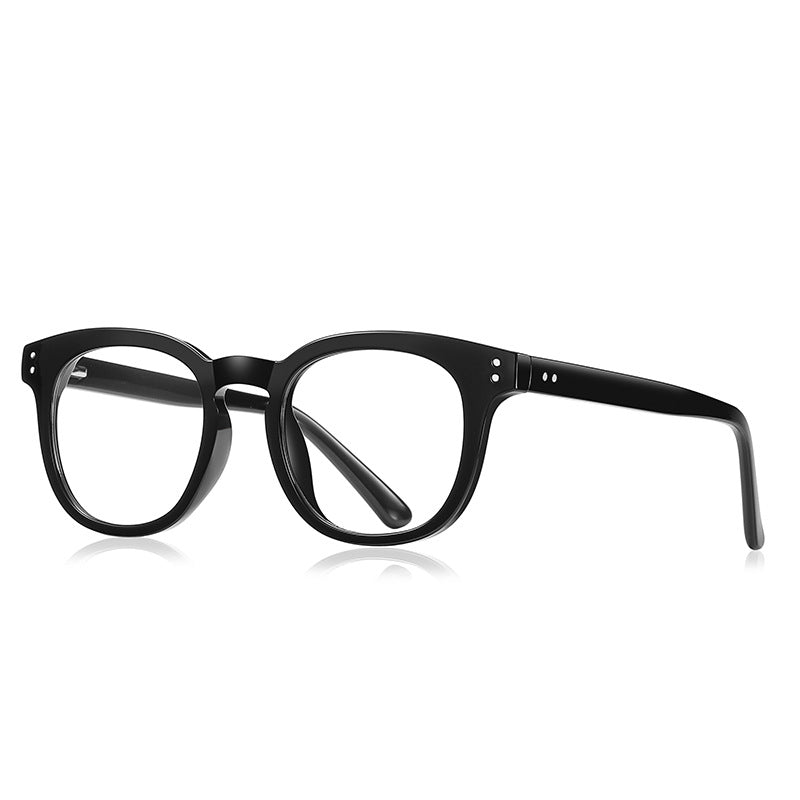 Dual Rivet Round Blue Light Blocking Glasses in Glossy Black