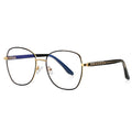 Ladder Temple Square Spring Hinge Blue Light Blocking Glasses in Black with Gold Bridge