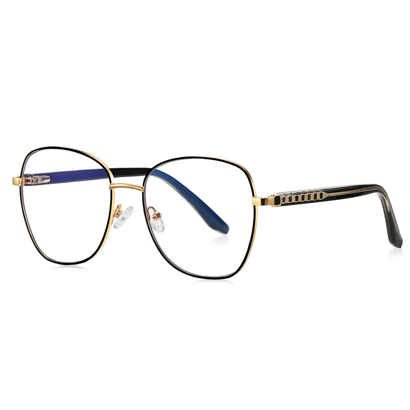 Ladder Temple Square Spring Hinge Blue Light Blocking Glasses in Black with Gold Bridge