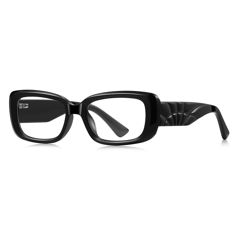 Fan Temple Rectangle Blue Light Blocking Glasses in Glossy Solid Black