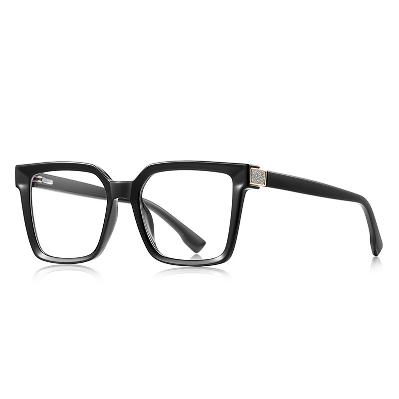 Pavé Hinge Square Blue Light Blocking Glasses in Glossy Solid Black