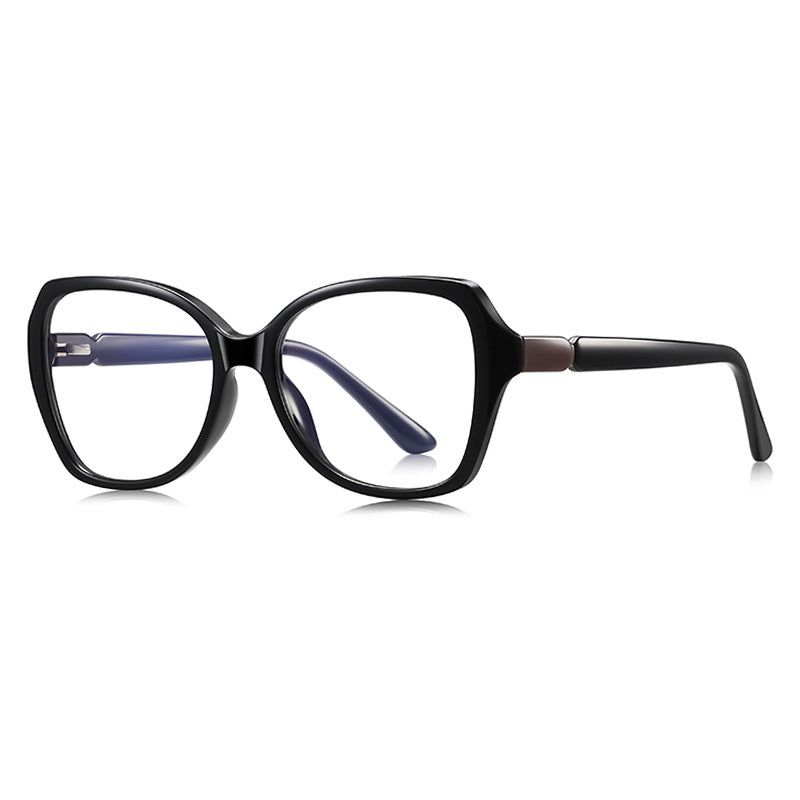 Barrel Hinge Butterfly Blue Light Blocking Glasses in Glossy Solid Black with Bronze Barrel Hinge