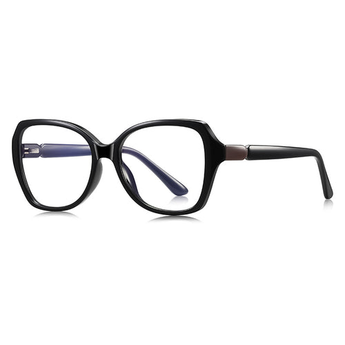 Barrel Hinge Butterfly Blue Light Blocking Glasses in Glossy Solid Black with Bronze Barrel Hinge