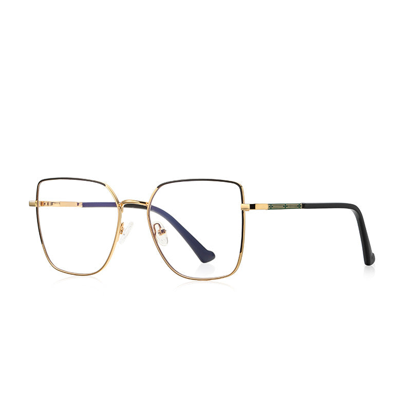 Linear Bar Square Spring Hinge Blue Light Blocking Glasses in Black with Gold Bridge