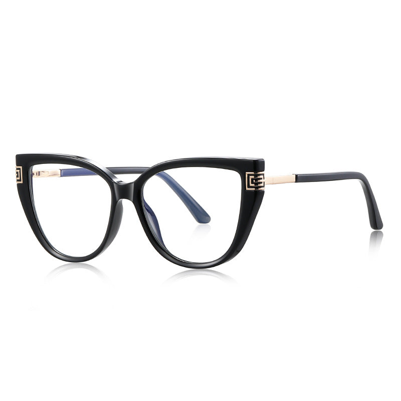 Greek Key Cat Eye Blue Light Blocking Glasses in Glossy Black