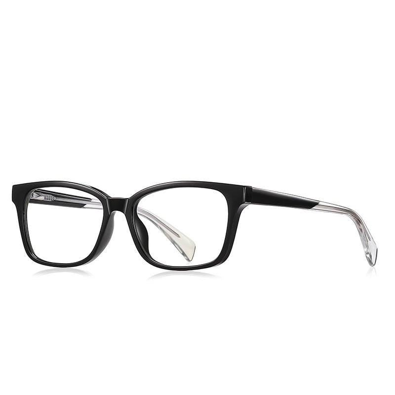 Contrast Temple Rectangle Blue Light Blocking Glasses in Black & Clear