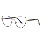 Ladder Temple Metal Cat Eye Blue Light Blocking Glasses in Gold with Black Enamel Rim