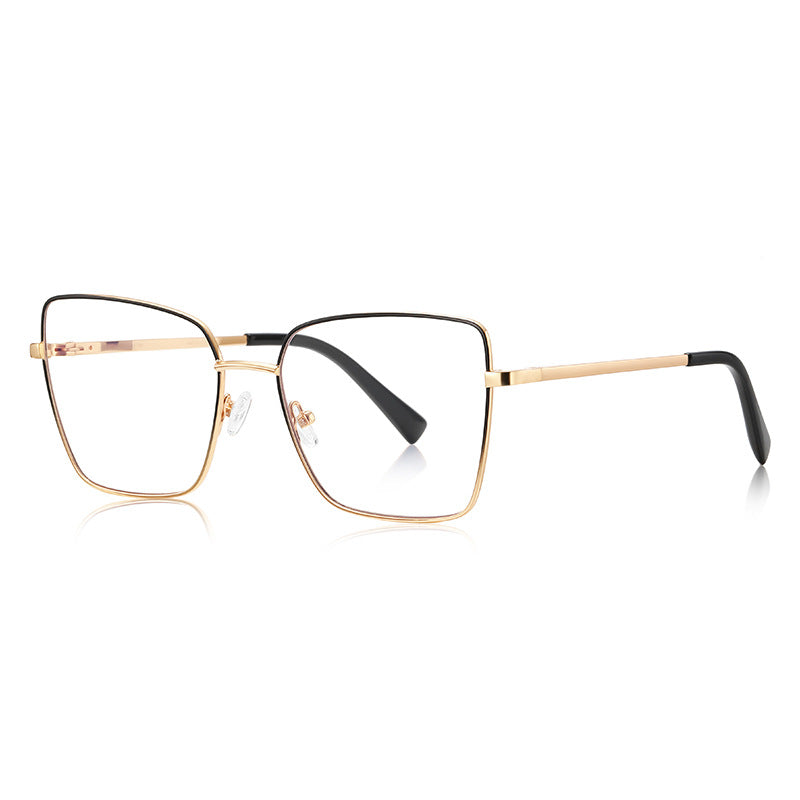 LENSVA Enamel Rim Metal Square Spring Hinge Glasses in Black & Gold