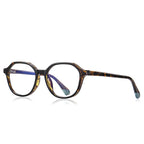 Dipped Tip Geometric Round Blue Light Blocking Glasses in Amber Tortoiseshell & Teal
