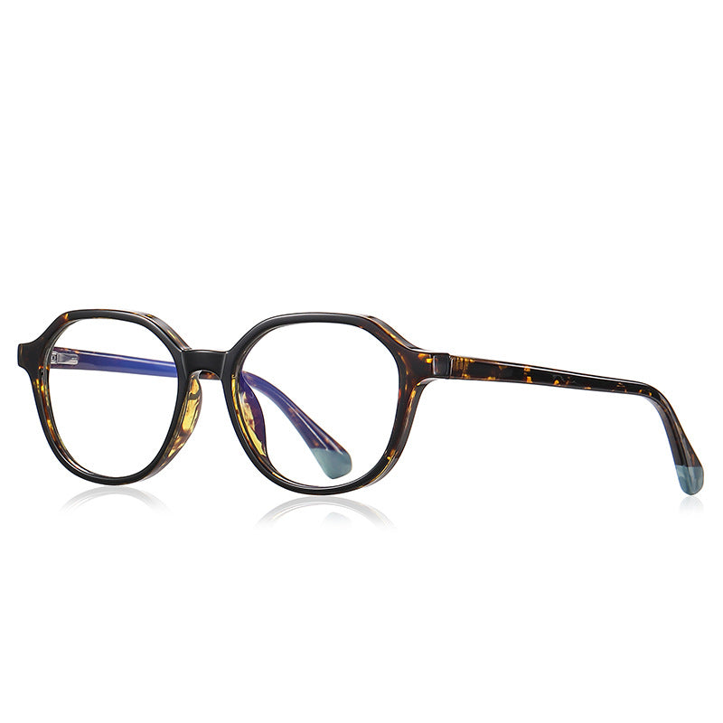 Dipped Tip Geometric Round Blue Light Blocking Glasses in Amber Tortoiseshell & Teal