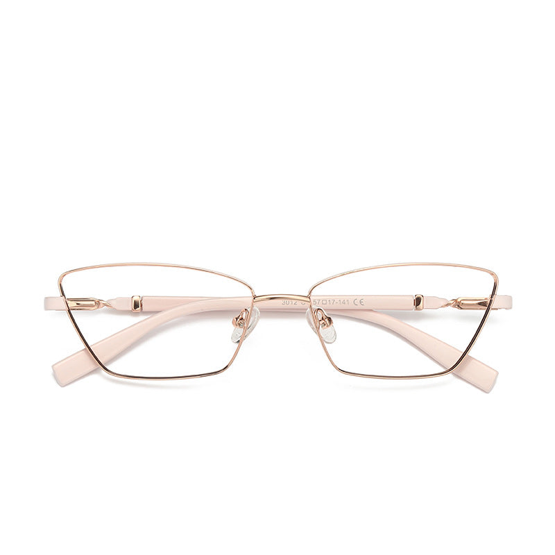 Contrast Sleeve Metal Cat Eye Blue Light Blocking Glasses in Rose Gold with Nude Cream