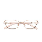 Contrast Sleeve Metal Cat Eye Blue Light Blocking Glasses in Rose Gold with Nude Cream