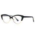 Metal Rim Browline Cat Eye Blue Light Blocking Glasses in Glossy Solid Black & Gold