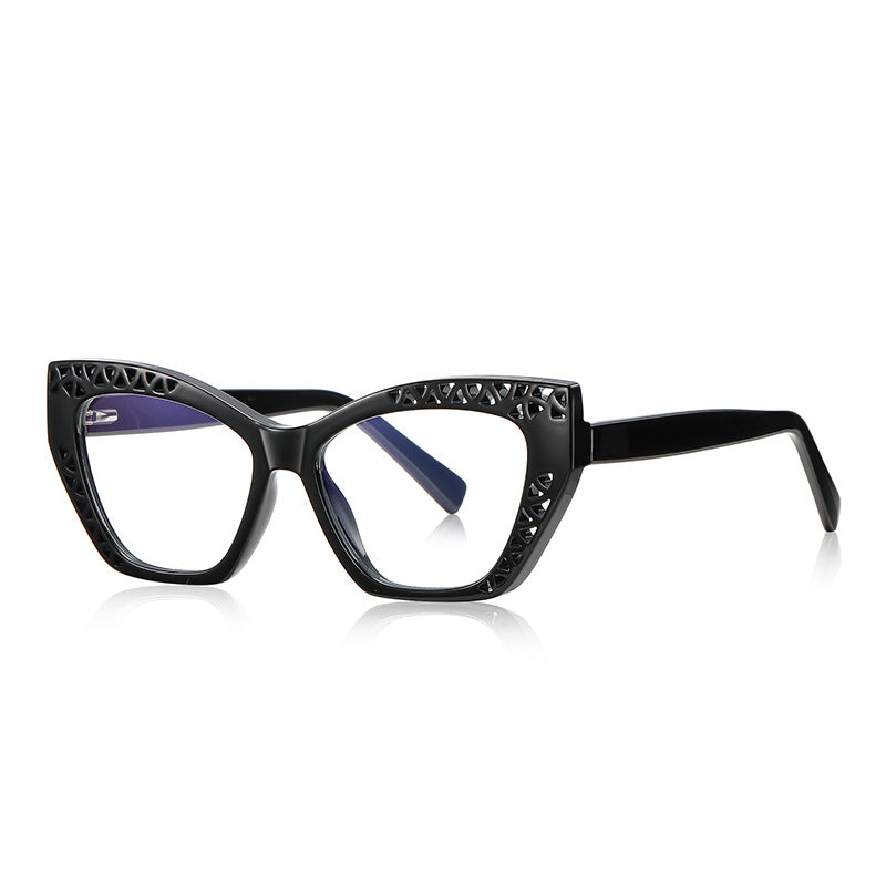 Trellis Cutout Cat Eye Blue Light Blocking Glasses in Glossy Solid Black